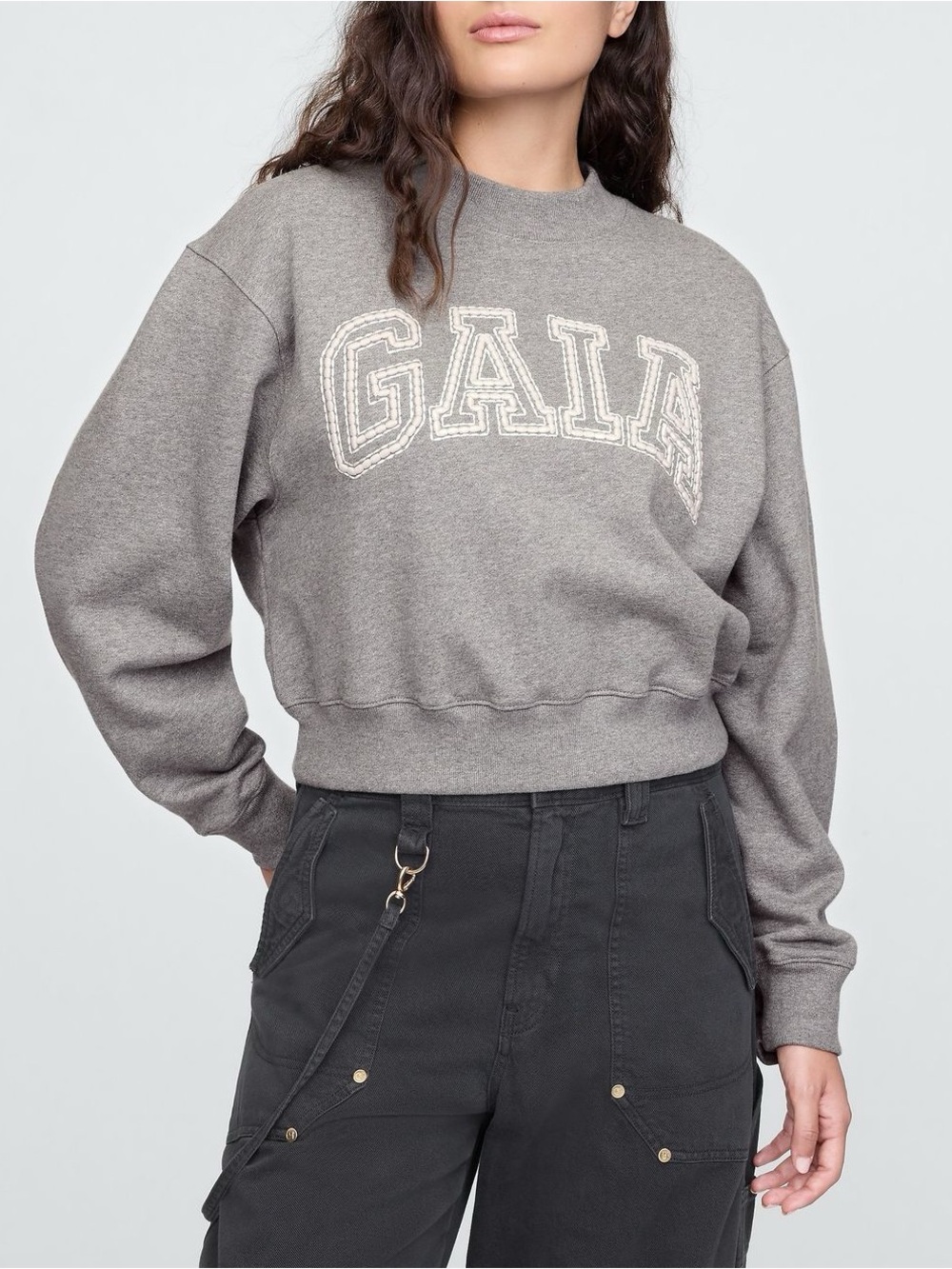 Gap x Cult Gaia Cropped Logo Grey Sweatshirt Crewneck Size XL